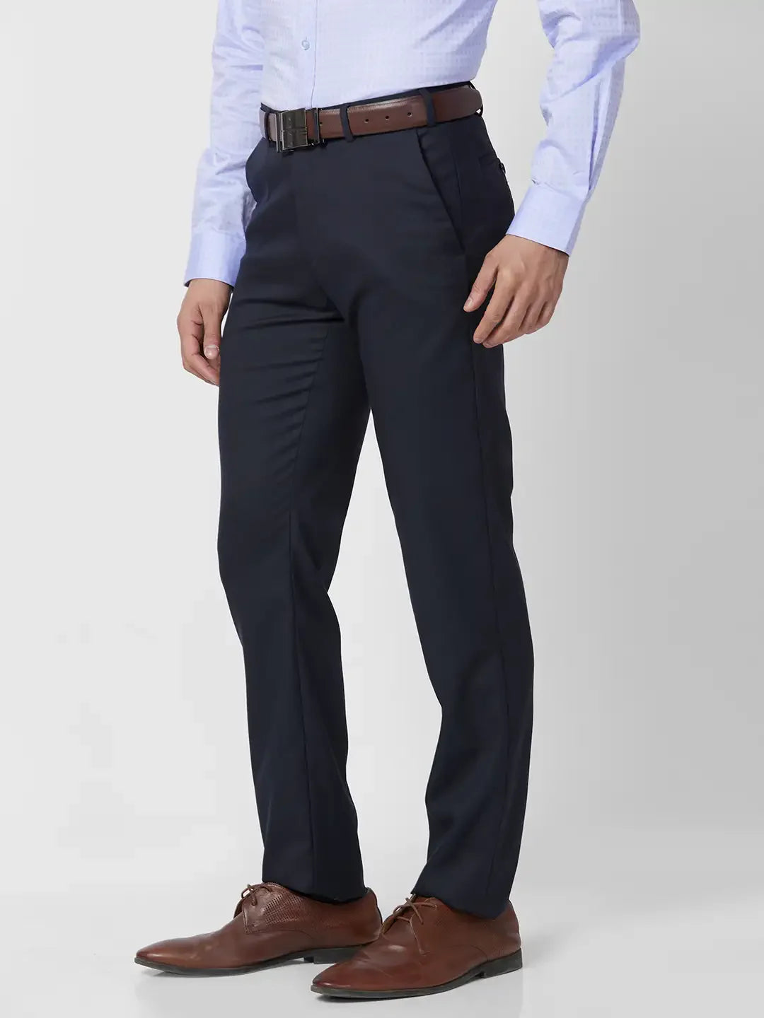 Raymond Men Blue Structure Slim Fit Polyester Blend Trouser