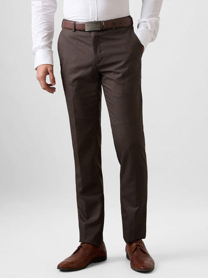 Raymond Men Brown Checks Slim Fit Polyester Blend Trouser