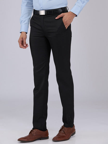 Raymond Men Black Structure Slim Fit Polyester Blend Trouser