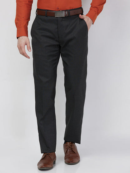 Raymond Men Grey Structure Slim Fit Polyester Blend Trouser