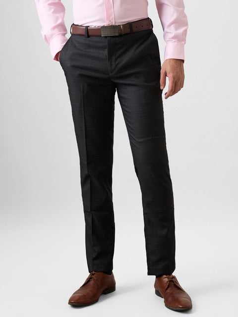 Raymond Men Black Checks Slim Fit Polyester Blend Trouser