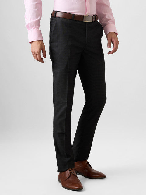 Raymond Men Black Checks Slim Fit Polyester Blend Trouser