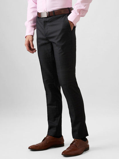 Raymond Men Black Checks Slim Fit Polyester Blend Trouser