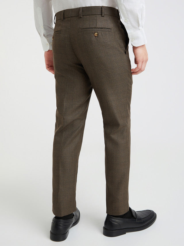 Raymond Men Brown Checks Slim Fit Polyester Blend Trouser