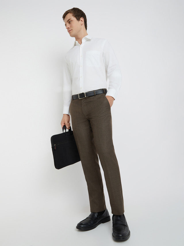 Raymond Men Brown Checks Slim Fit Polyester Blend Trouser