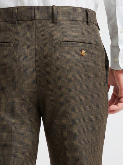 Raymond Men Brown Checks Slim Fit Polyester Blend Trouser