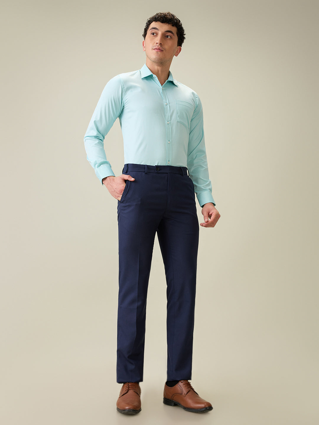 Raymond Men Blue Structure Slim Fit Polyester Blend Trouser