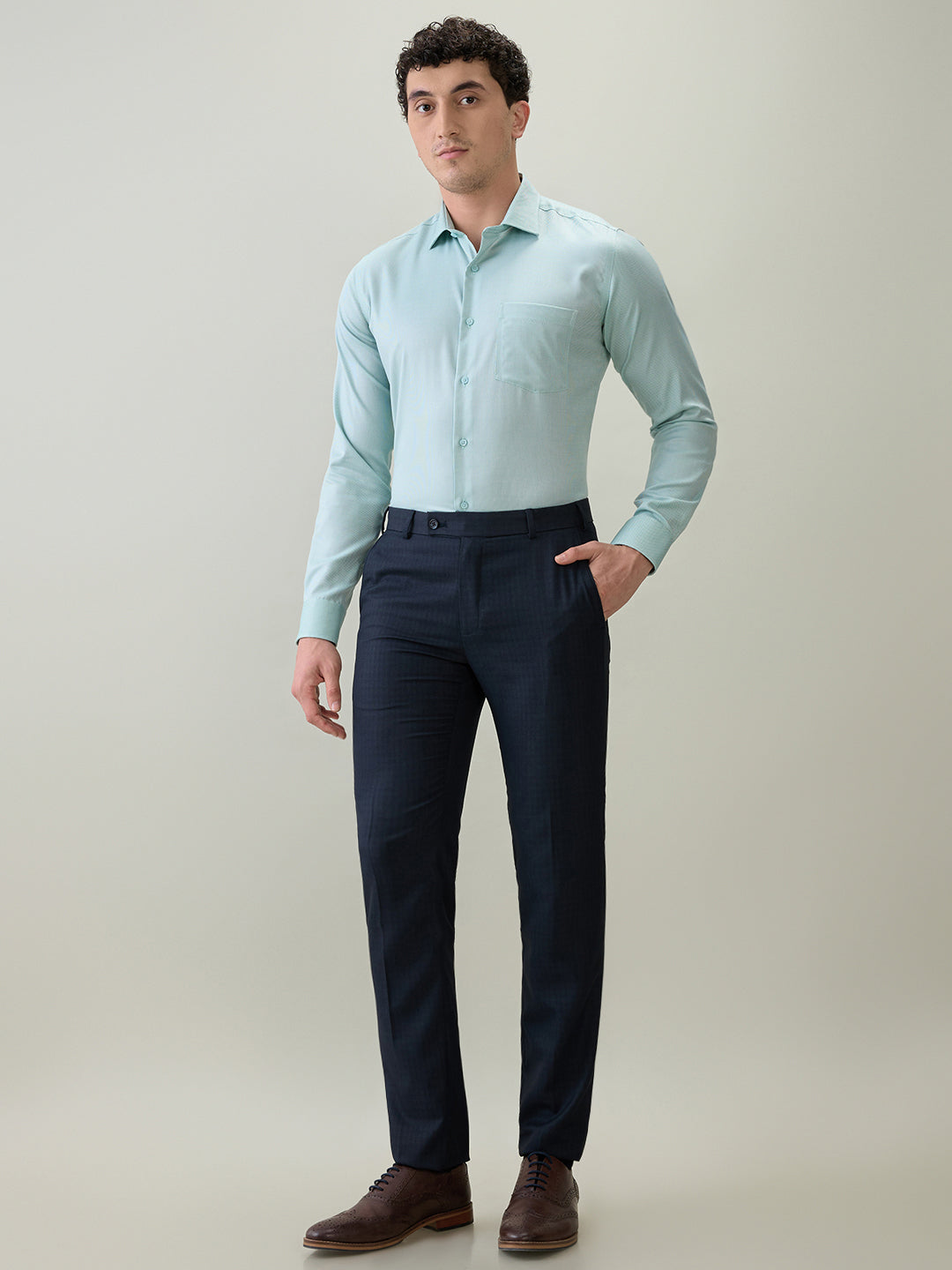 Raymond Men Brown Structure Slim Fit Polyester Blend Trouser