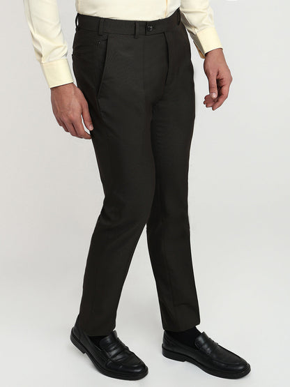 Raymond Men Brown Structure Slim Fit Polyester Blend Trouser