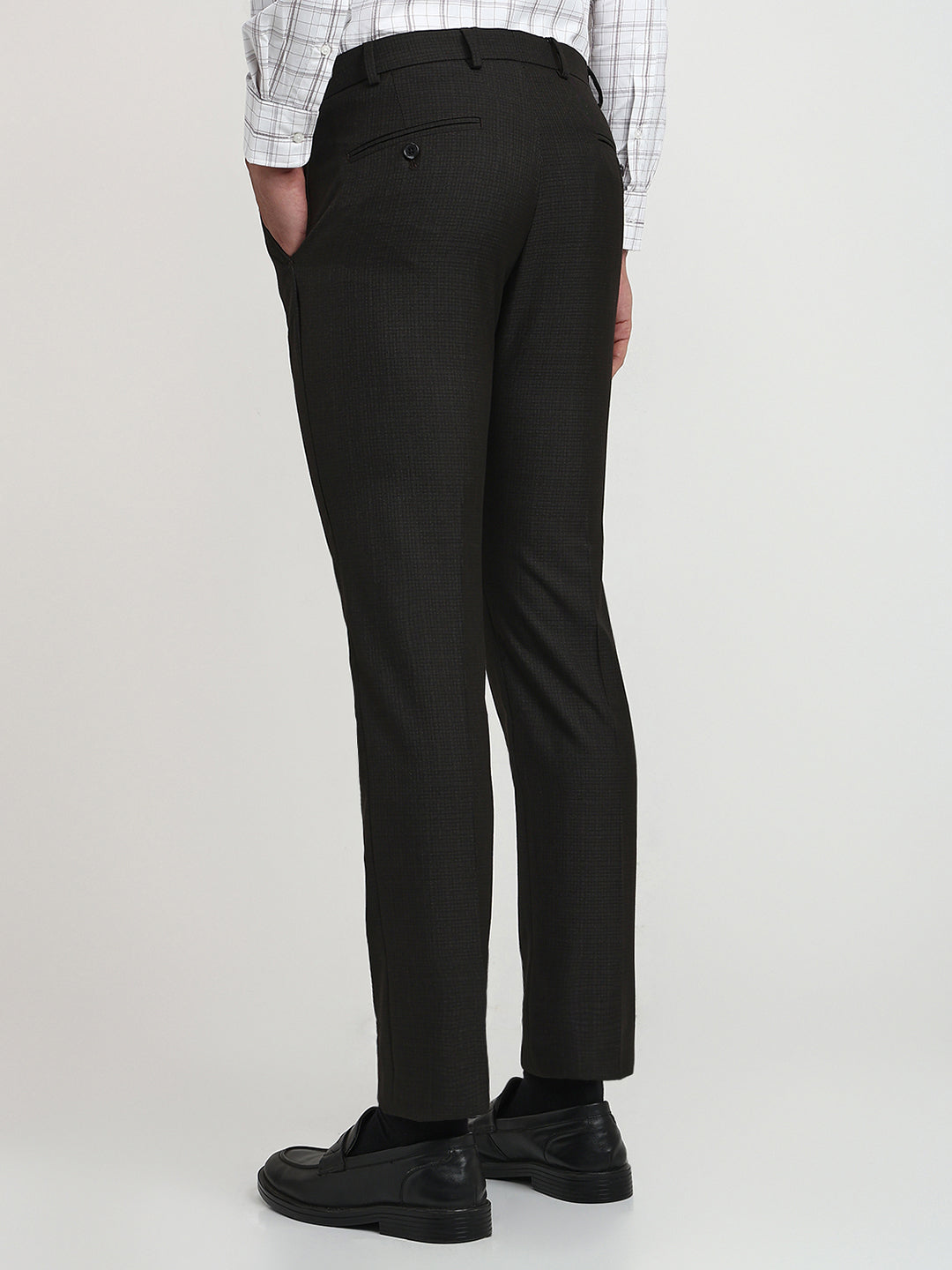 Raymond Men Brown Checks Slim Fit Polyester Blend Trouser