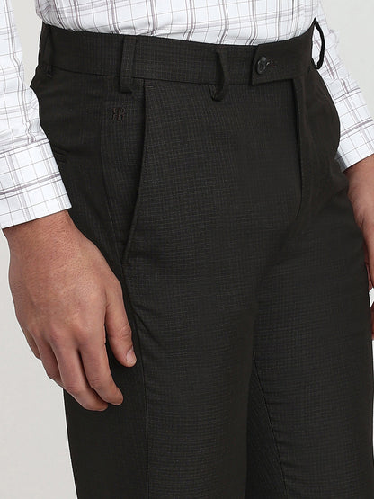Raymond Men Brown Checks Slim Fit Polyester Blend Trouser