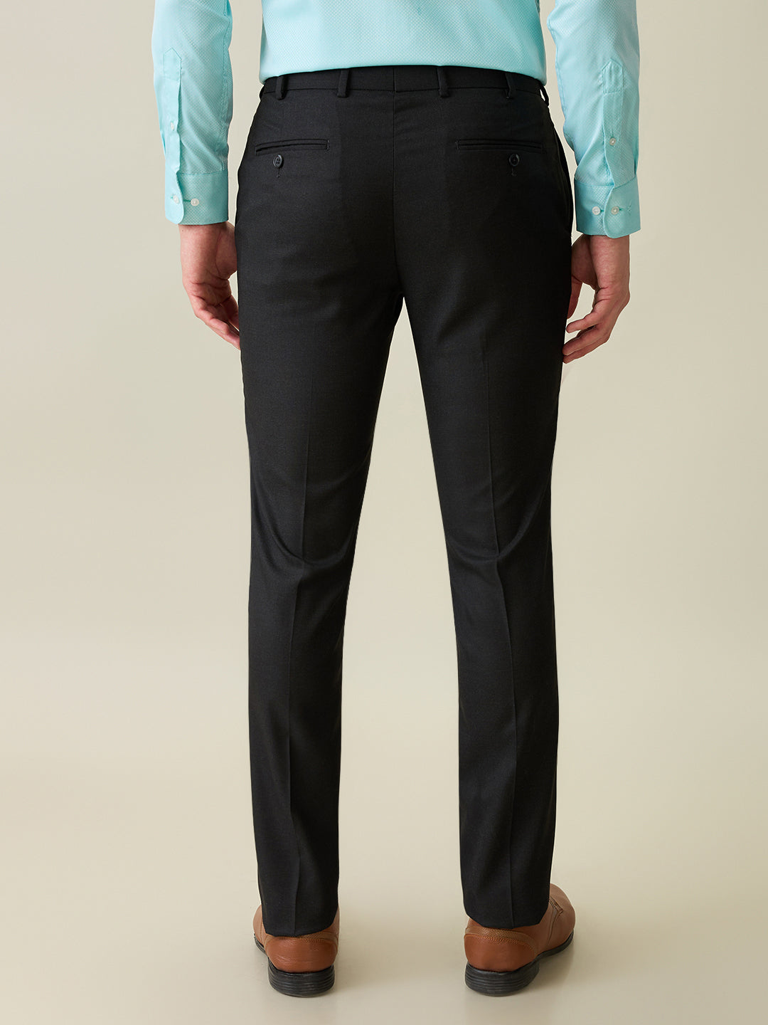 Raymond Men Grey Solid Slim Fit Polyester Blend Trouser