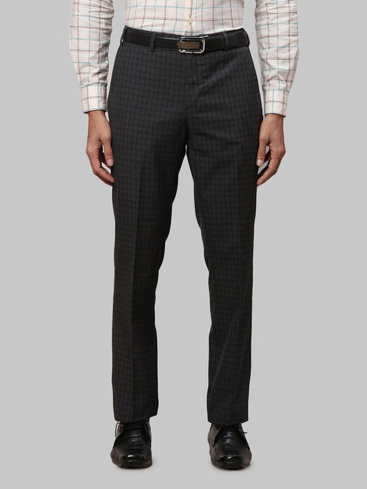 Raymond Grey Solid Contemporary Fit Polyester Blend Trouser