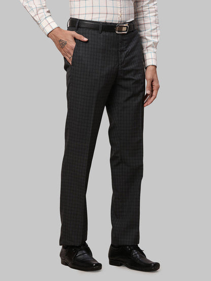 Raymond Grey Solid Contemporary Fit Polyester Blend Trouser