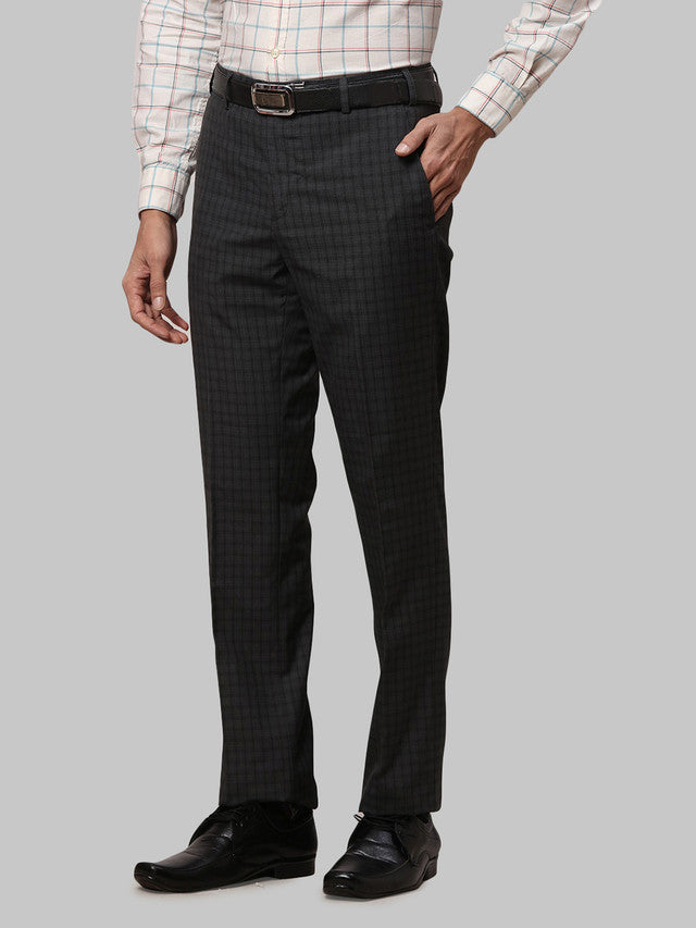 Raymond Grey Solid Contemporary Fit Polyester Blend Trouser
