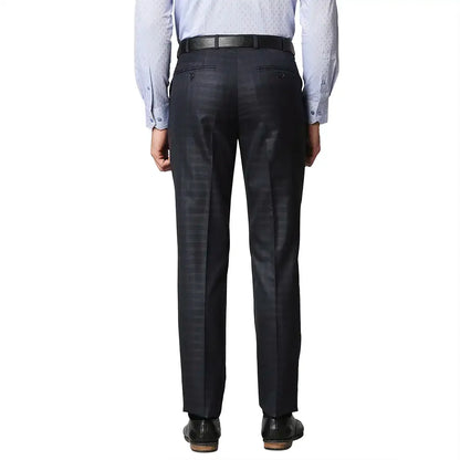 Men Blue Contemporary Fit Checks Polyester Blend Trouser