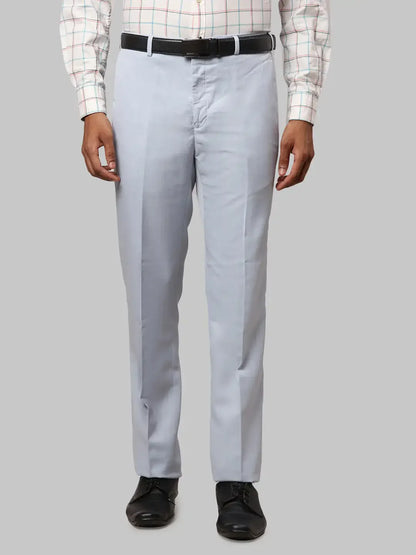 Men Blue Contemporary Fit Solid Polyester Blend Trouser