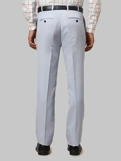 Men Blue Contemporary Fit Solid Polyester Blend Trouser