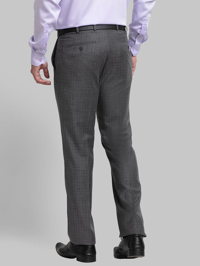 Raymond Grey Checks Contemporary Fit Polyester Blend Trouser