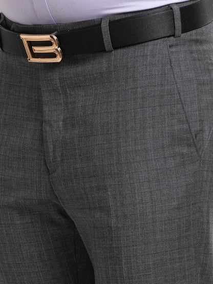 Raymond Grey Checks Contemporary Fit Polyester Blend Trouser