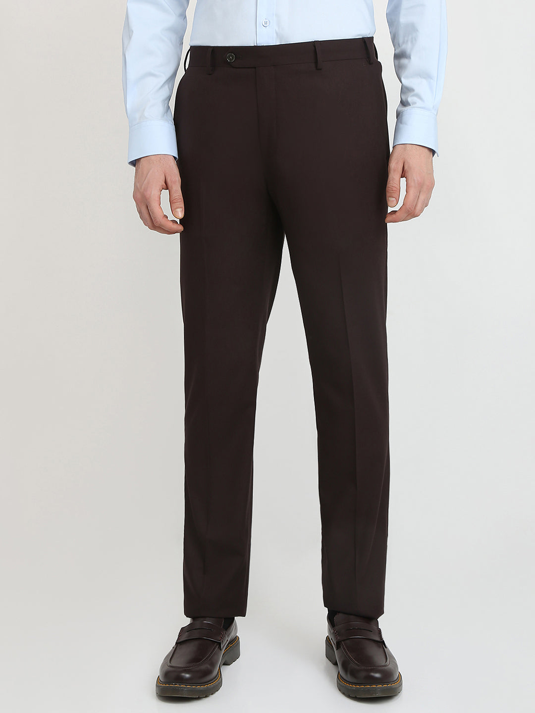 Raymond Men Brown Solid Contemporary Fit Terylene Blend Trouser
