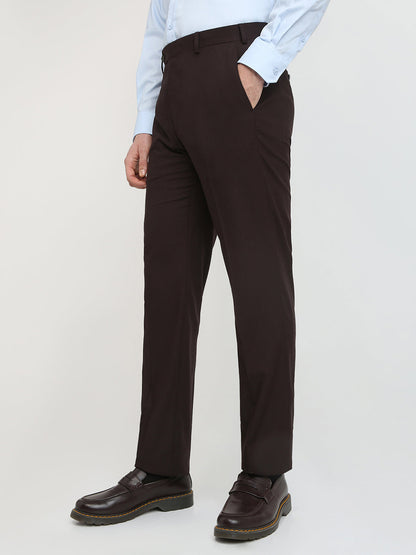 Raymond Men Brown Solid Contemporary Fit Terylene Blend Trouser