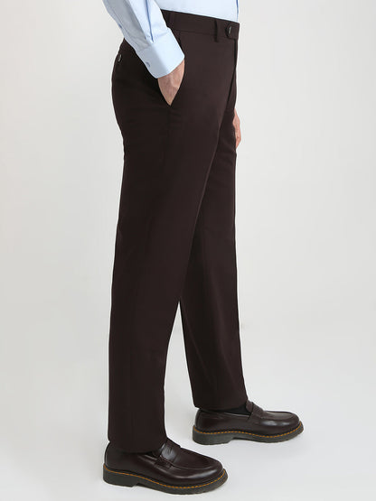 Raymond Men Brown Solid Contemporary Fit Terylene Blend Trouser