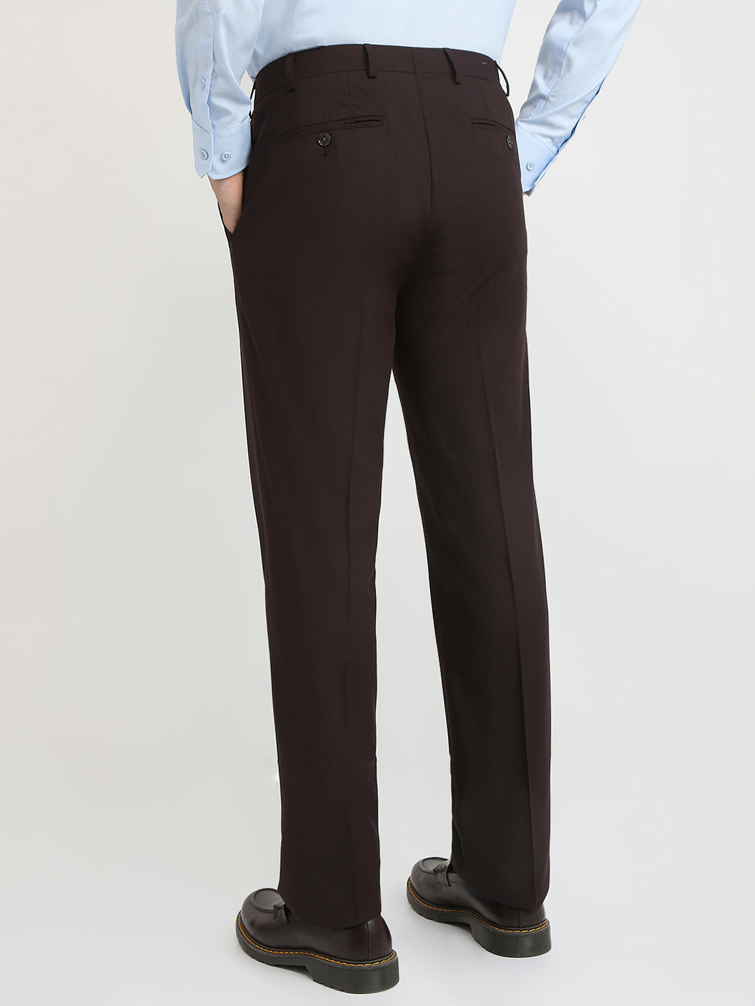 Raymond Men Brown Solid Contemporary Fit Terylene Blend Trouser
