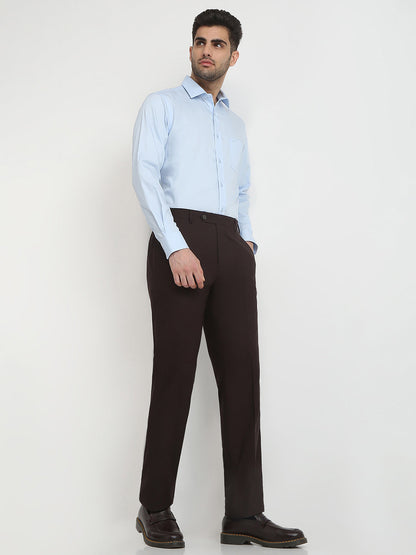 Raymond Men Brown Solid Contemporary Fit Terylene Blend Trouser