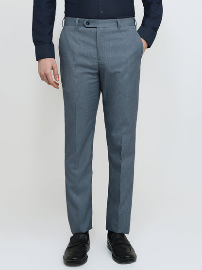 Raymond Men Blue Solid Contemporary Fit Polyester Blend Trouser
