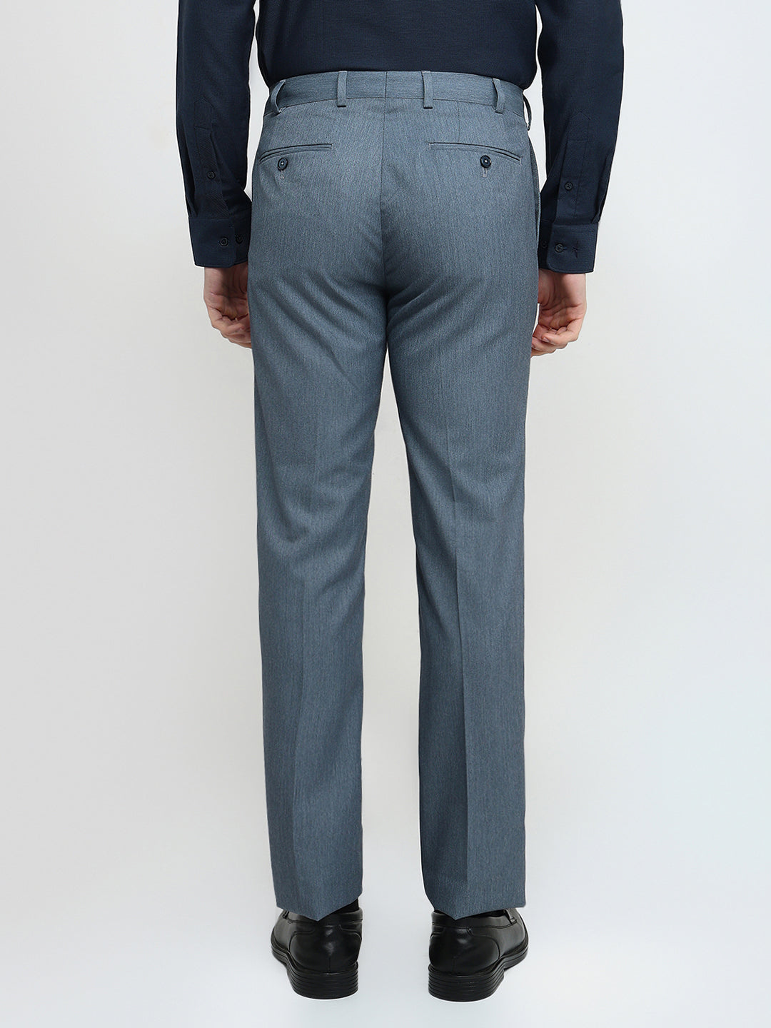 Raymond Men Blue Solid Contemporary Fit Polyester Blend Trouser