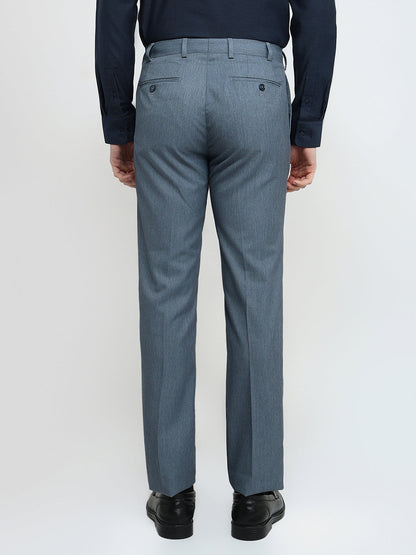 Raymond Men Blue Solid Contemporary Fit Polyester Blend Trouser