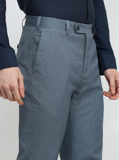 Raymond Men Blue Solid Contemporary Fit Polyester Blend Trouser