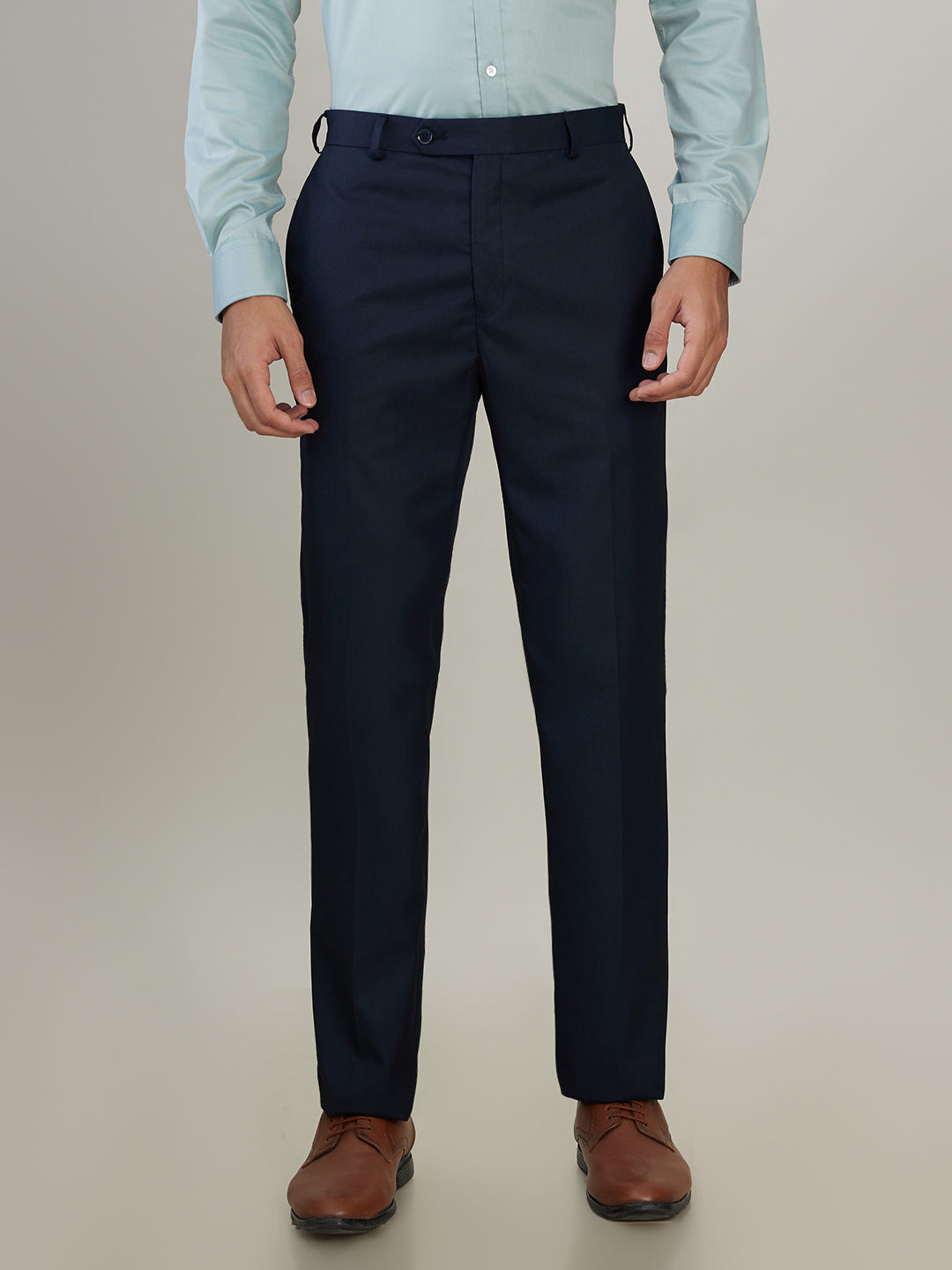 Raymond Men Blue Solid Contemporary Fit Polyester Blend Trouser