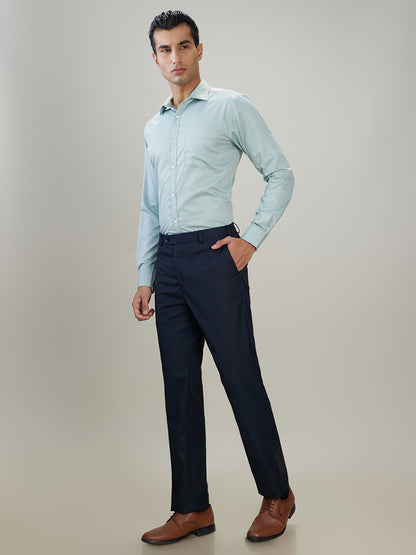 Raymond Men Blue Solid Contemporary Fit Polyester Blend Trouser