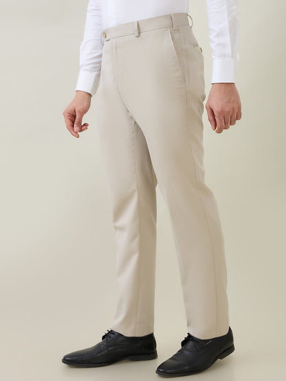 Raymond Men Brown Solid Contemporary Fit Polyester Blend Trouser