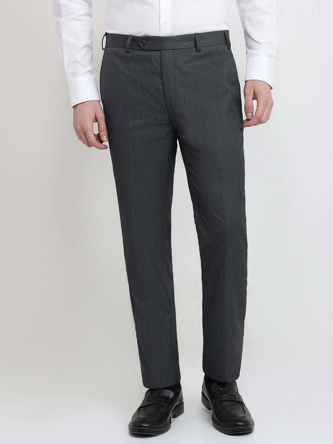 Raymond Men Grey Solid Contemporary Fit Polyester Blend Trouser