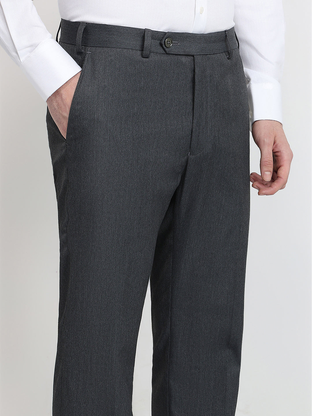 Raymond Men Grey Solid Contemporary Fit Polyester Blend Trouser