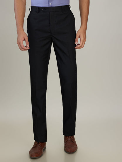 Raymond Men Black Solid Contemporary Fit Polyester Blend Trouser