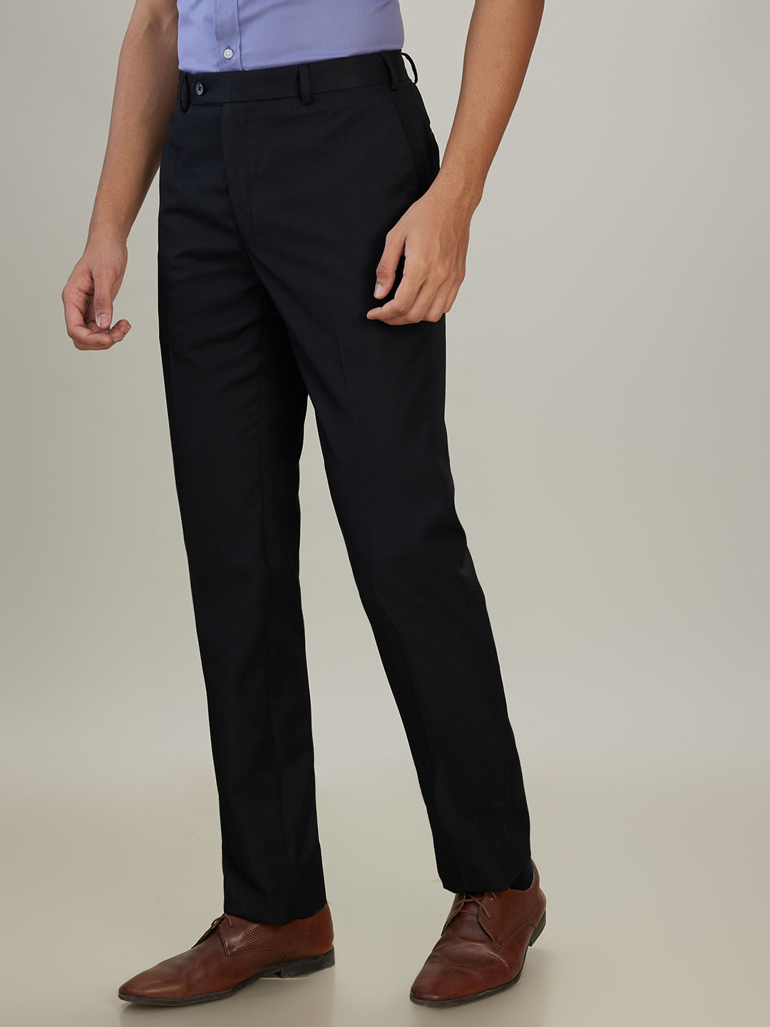 Raymond Men Black Solid Contemporary Fit Polyester Blend Trouser