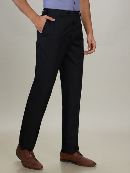 Raymond Men Black Solid Contemporary Fit Polyester Blend Trouser