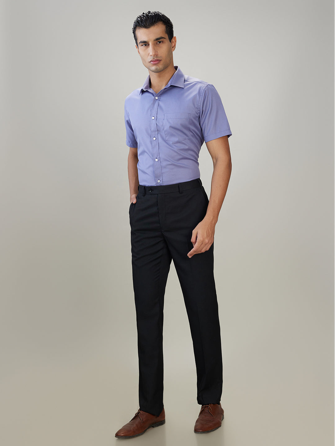 Raymond Men Black Solid Contemporary Fit Polyester Blend Trouser