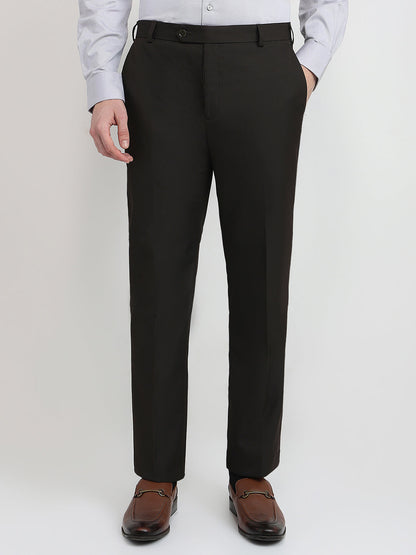 Raymond Men Brown Solid Contemporary Fit Polyester Blend Trouser