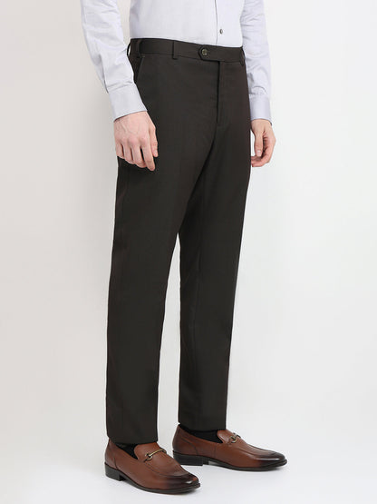 Raymond Men Brown Solid Contemporary Fit Polyester Blend Trouser
