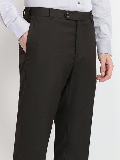 Raymond Men Brown Solid Contemporary Fit Polyester Blend Trouser