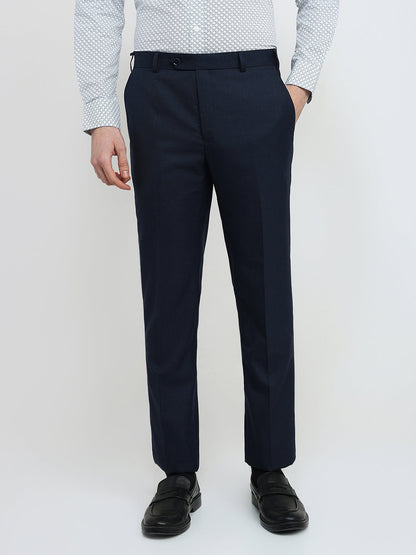 Raymond Men Blue Shark Skin Contemporary Fit Polyester Blend Trouser