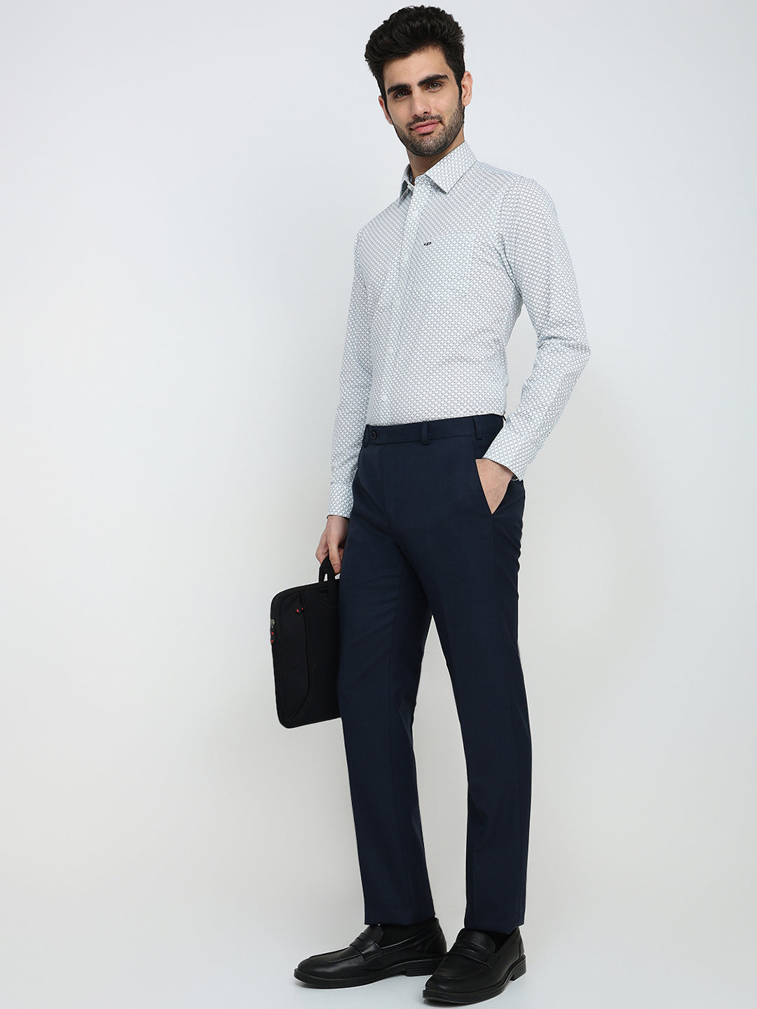 Raymond Men Blue Shark Skin Contemporary Fit Polyester Blend Trouser