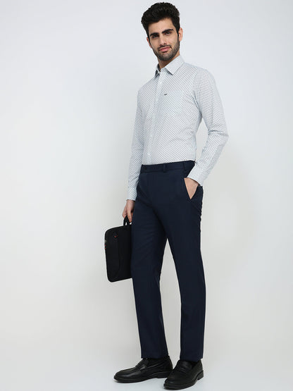 Raymond Men Blue Shark Skin Contemporary Fit Polyester Blend Trouser