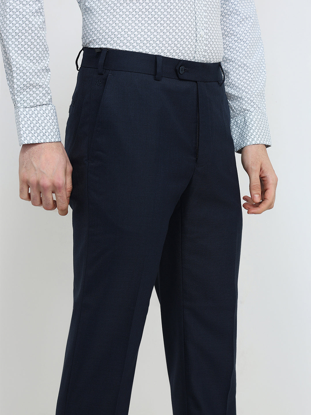 Raymond Men Blue Shark Skin Contemporary Fit Polyester Blend Trouser