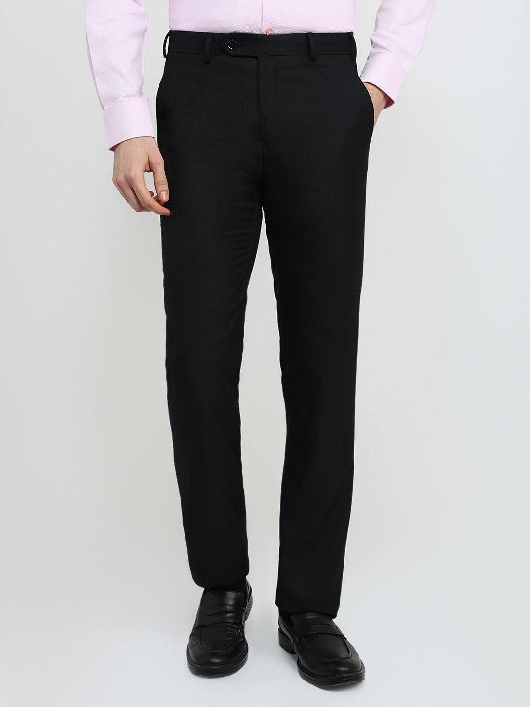 Raymond Men Black Solid Contemporary Fit Polyester Blend Trouser